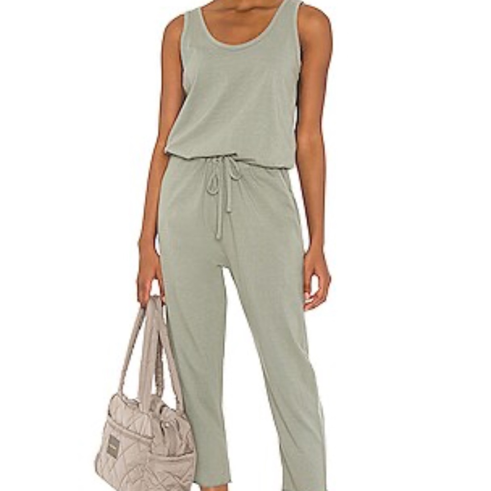 Frank & Eileen Tee Lab Olive Green 100% Cotton Tank Jumpsuit Drawstring Size M